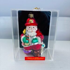 Designers Studio Santa Fireman w/ Dalmatian Dog Hand Painted Glass Ornament Case
